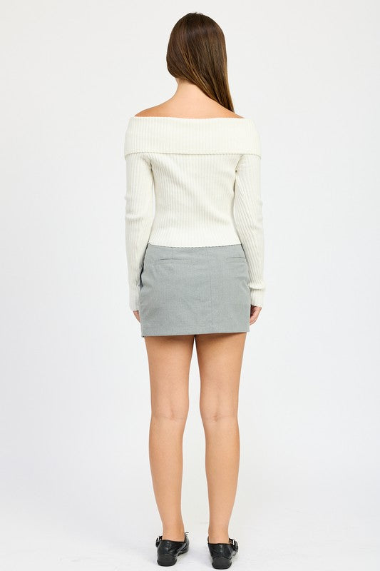 Zip Front Off Shoulder Top