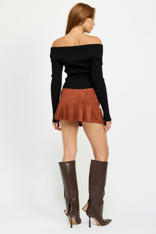 Zip Front Off Shoulder Top