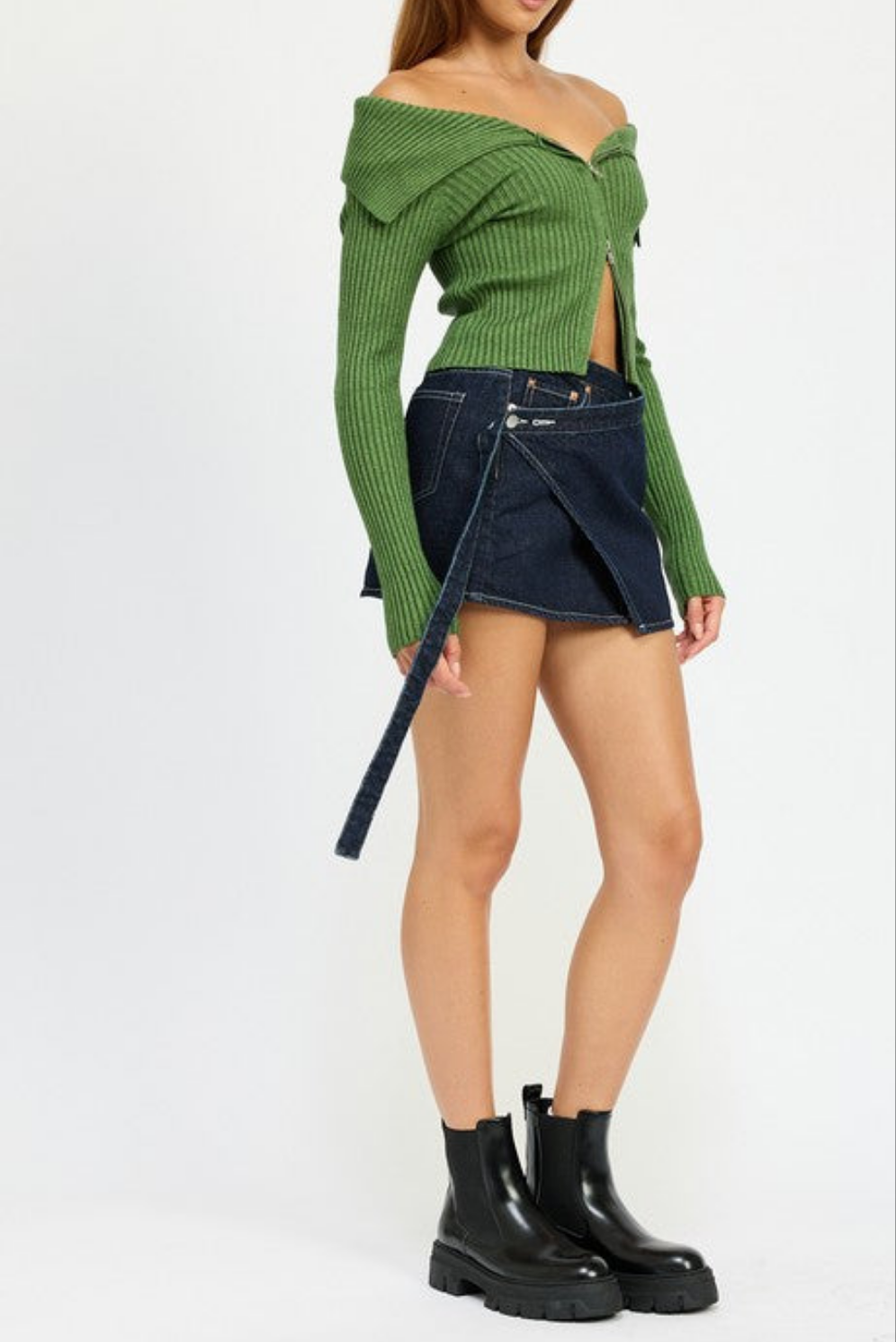 Zip Front Off Shoulder Top