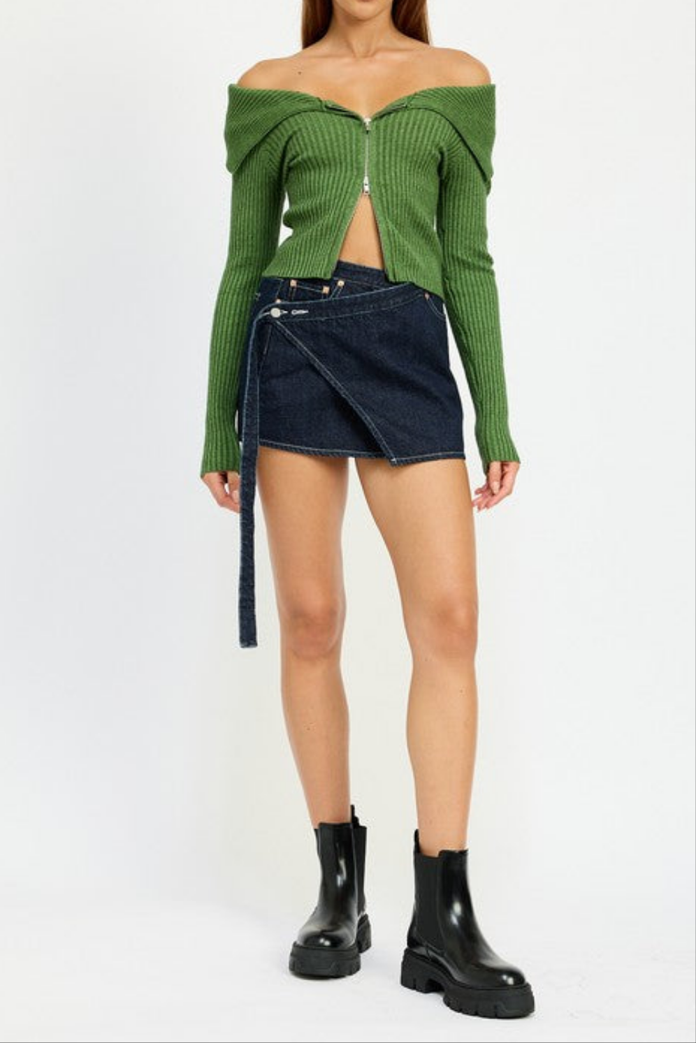 Zip Front Off Shoulder Top