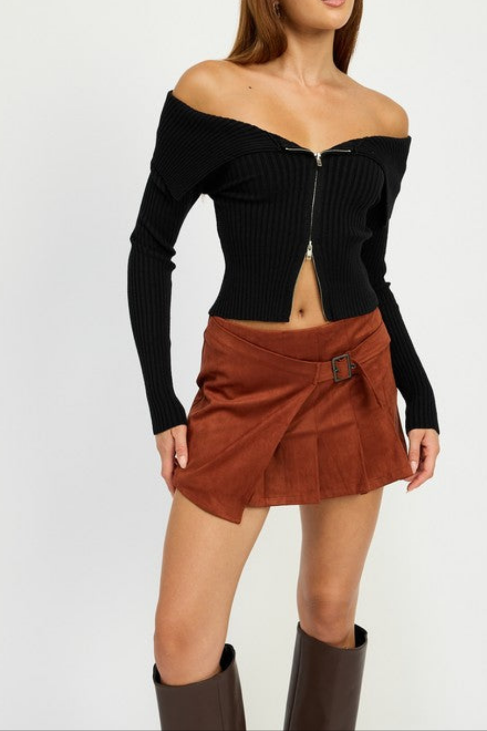 WRAPPED BUCKLE BELT MINI SKIRT