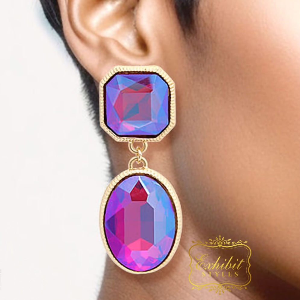 Purple Crystal Clip On Earrings