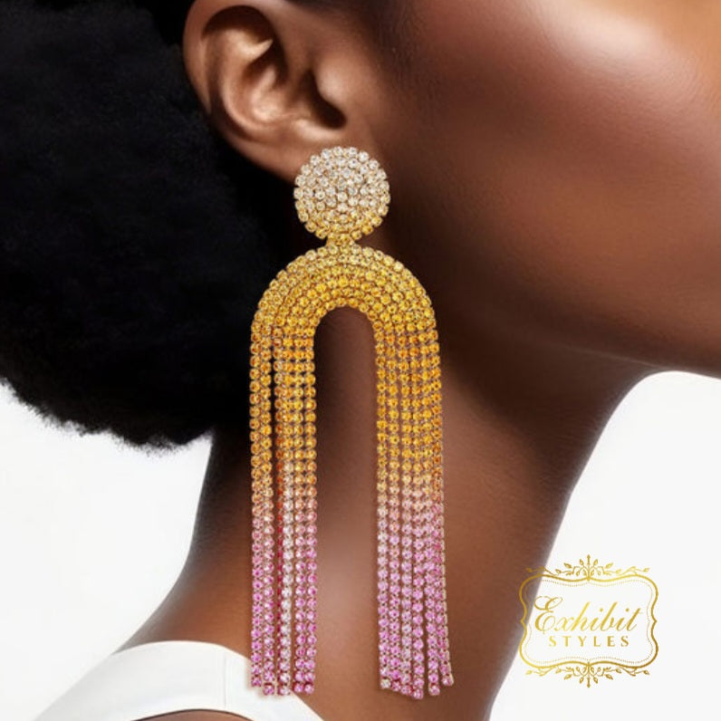 Rhinestone Arch Fringe Earrings
