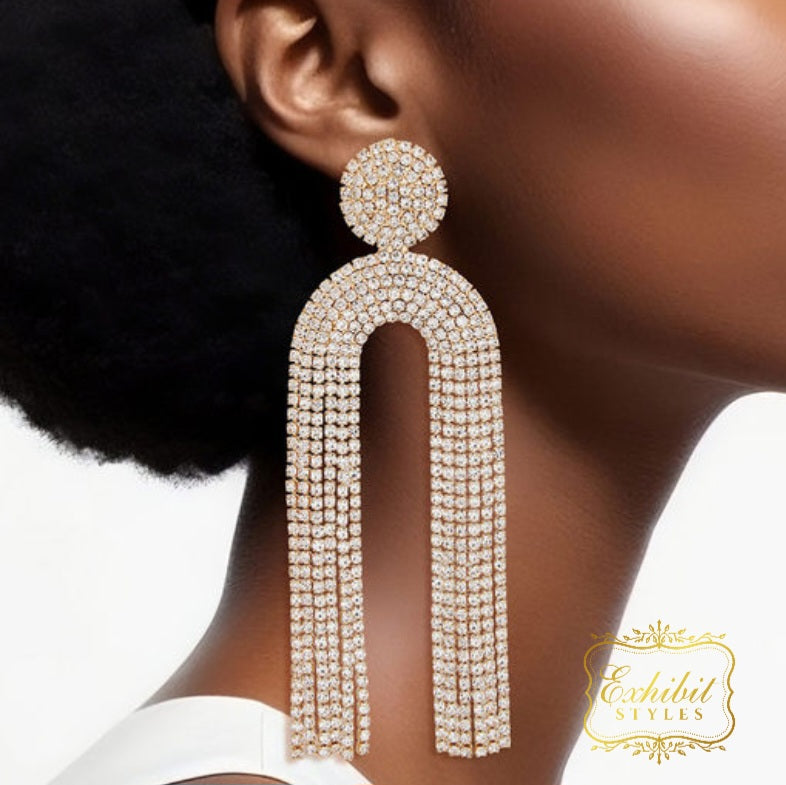 Rhinestone Arch Fringe Earrings