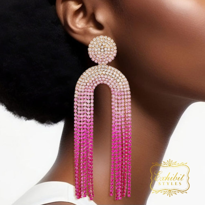 Rhinestone Arch Fringe Earrings
