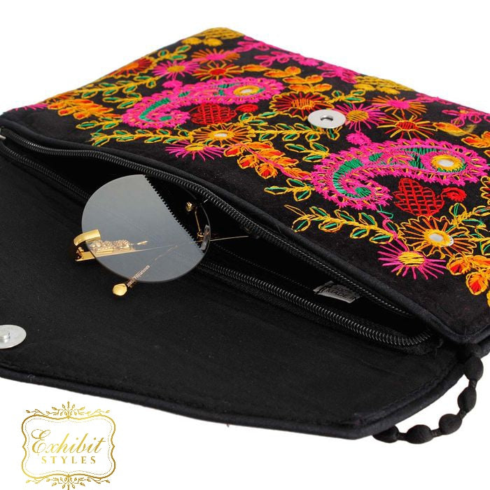 Embroidered Velvet Clutch Purse