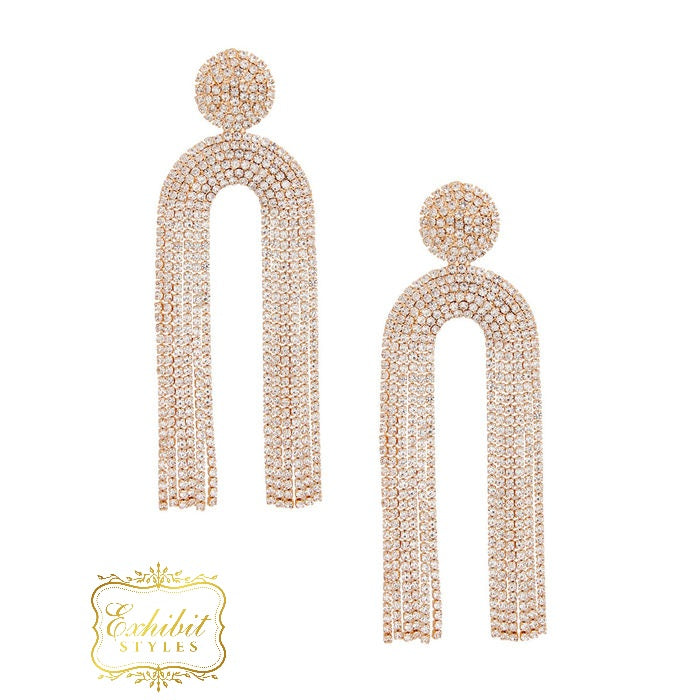 Rhinestone Arch Fringe Earrings