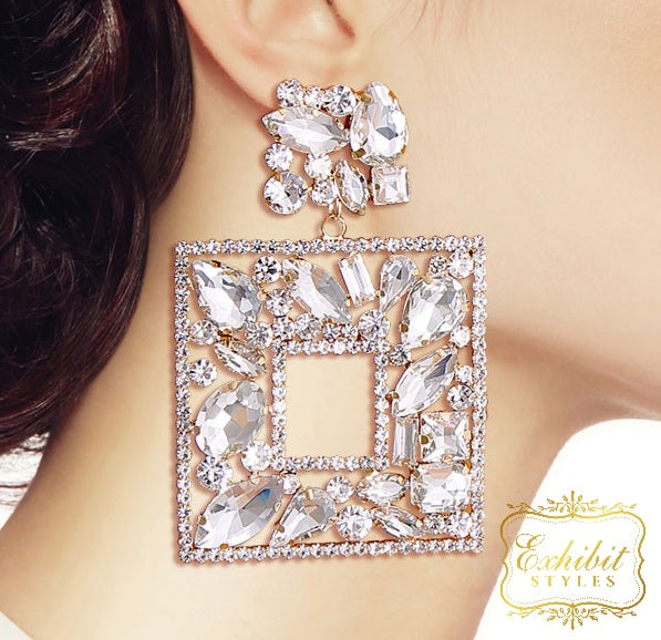 Crystal Square Drop Earrings