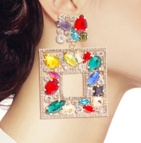 Crystal Square Drop Earrings