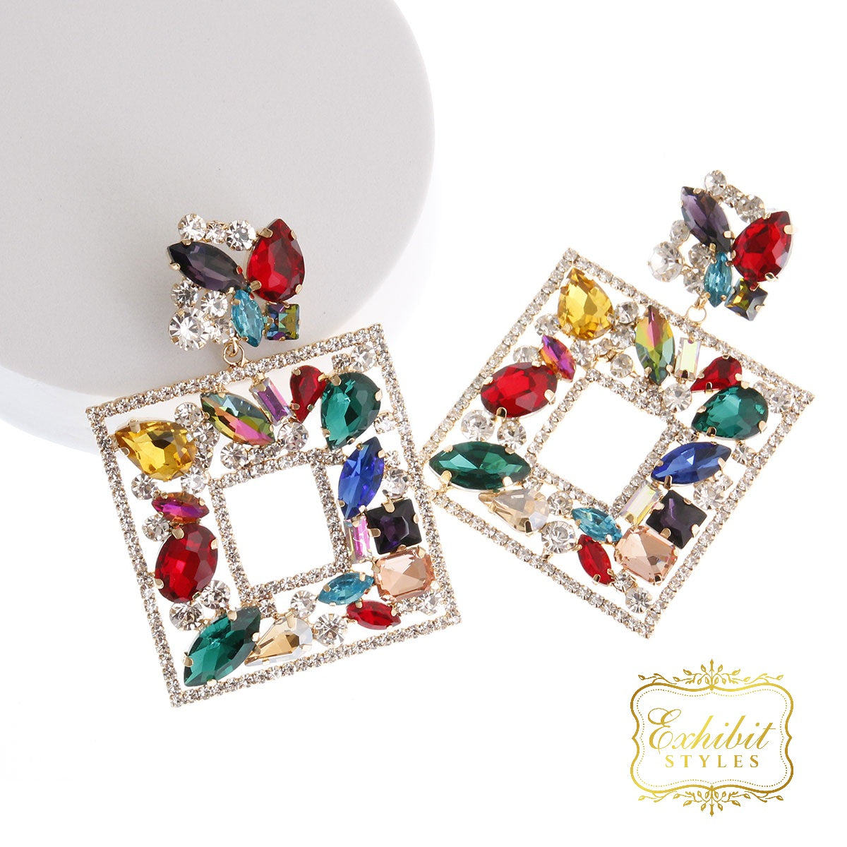 Crystal Square Drop Earrings
