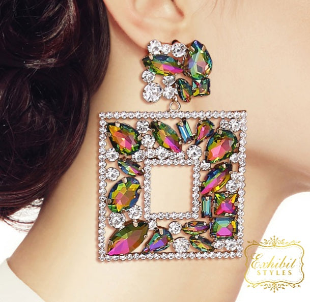Crystal Square Drop Earrings