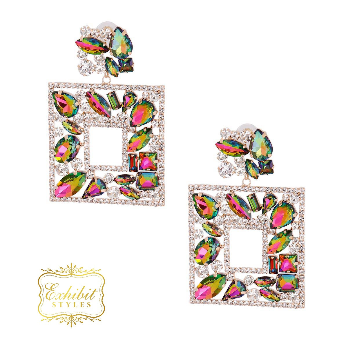 Crystal Square Drop Earrings
