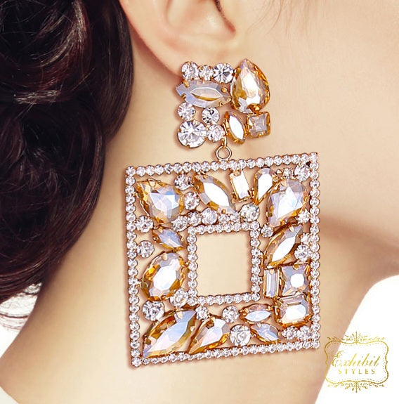 Crystal Square Drop Earrings