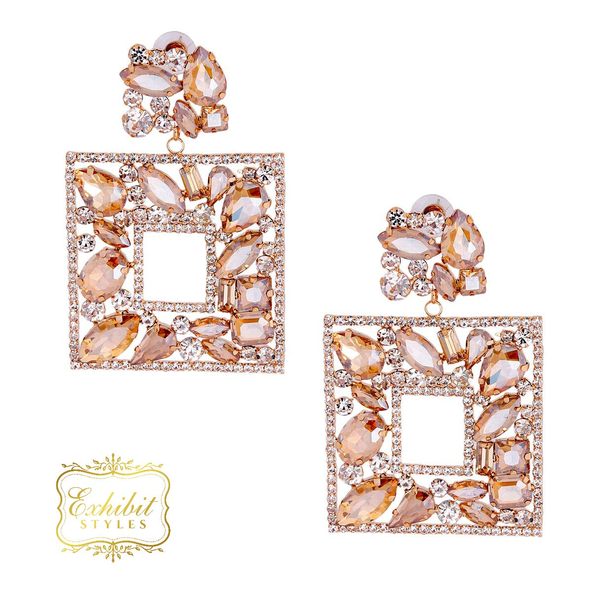 Crystal Square Drop Earrings