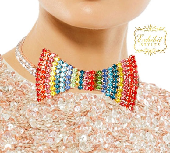 Rainbow Bow Tie Choker
