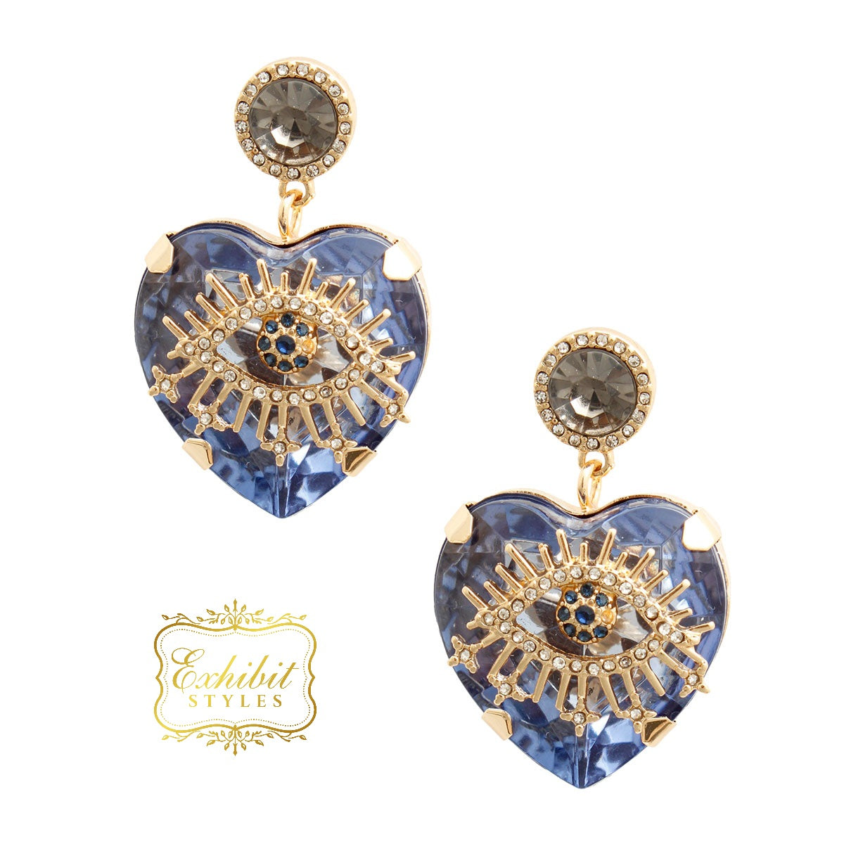 Crystal Heart Evil Eye Earrings