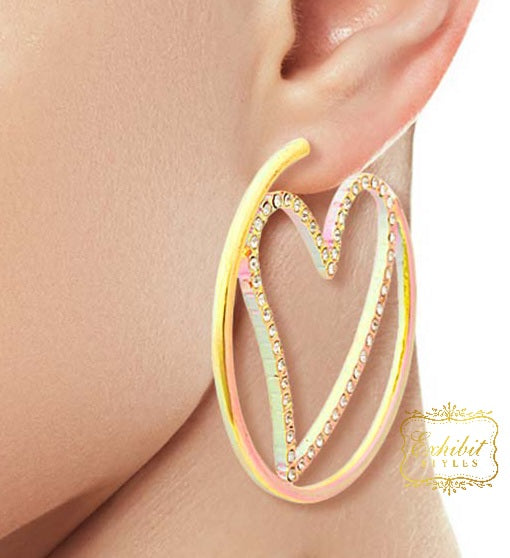 Rhinestone Pink Heart Hoop Earrings