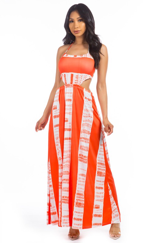 Orange Cut-out Halter Maxi Dress