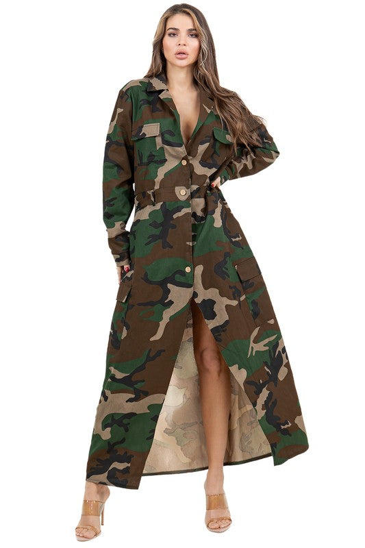 WOMEN FASHION CAMOFLAGE LONG MAXI DRESS