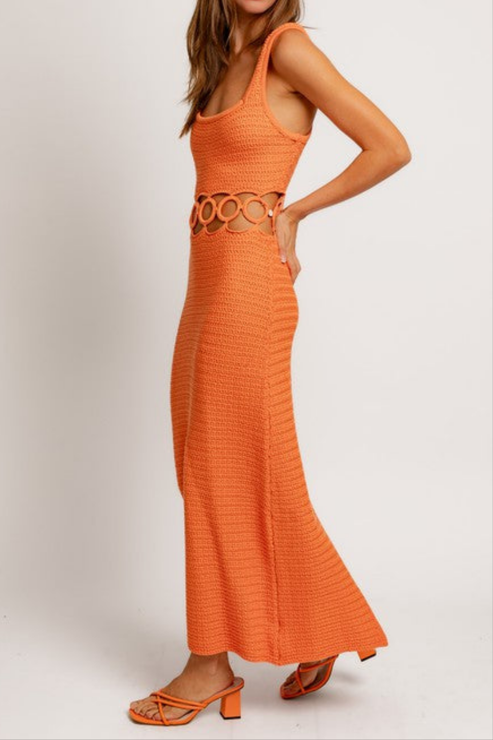 Square Neck Sleeveless Crochet Midi Dress