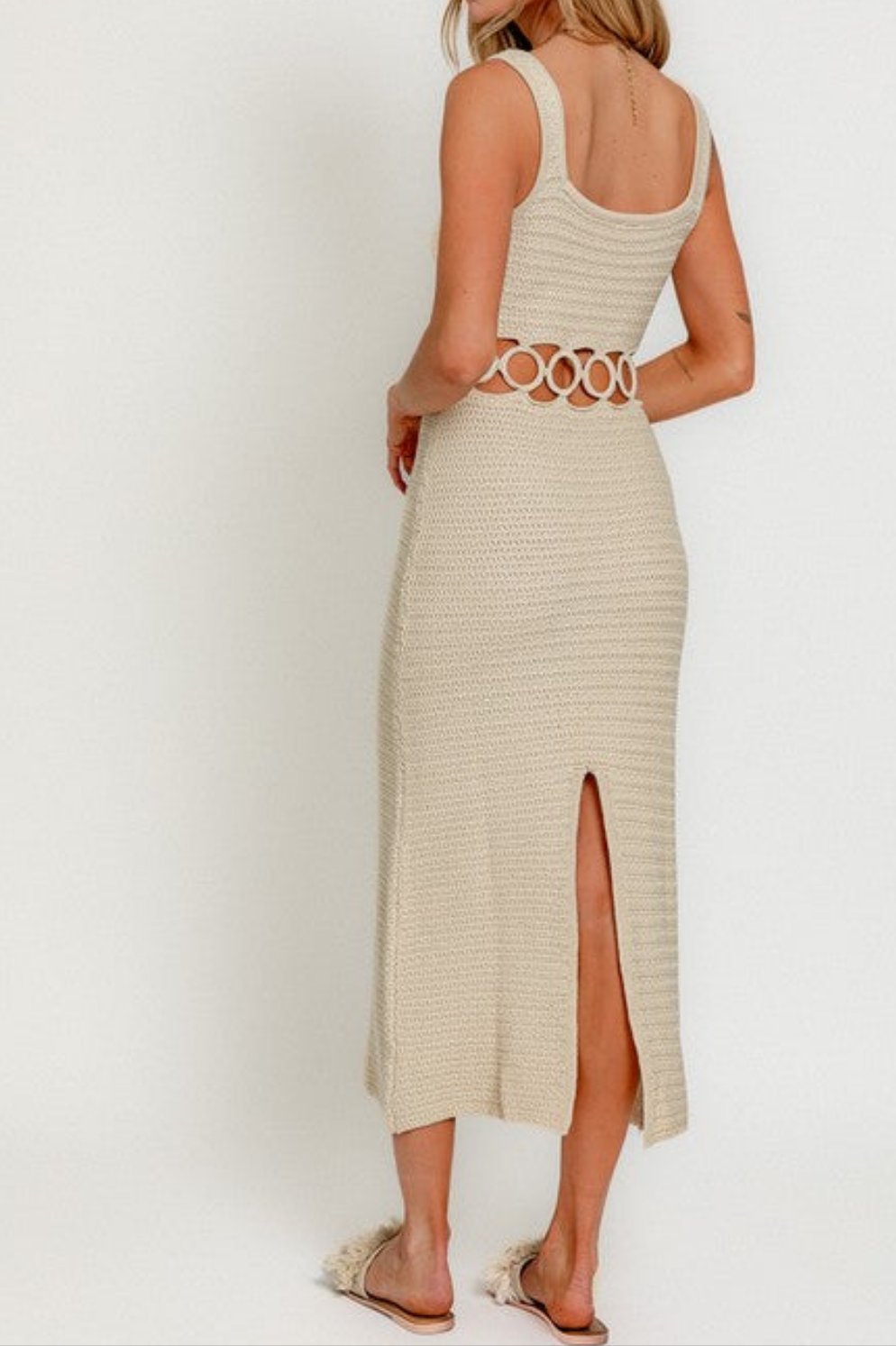 Square Neck Sleeveless Crochet Midi Dress