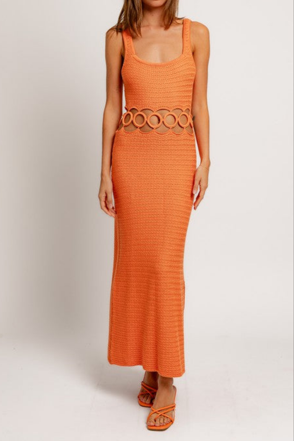 Square Neck Sleeveless Crochet Midi Dress