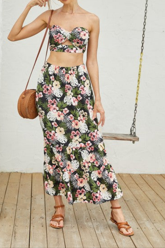 Women's 2Pcs Floral Long Skirt Set