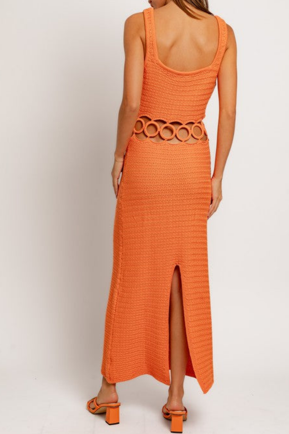 Square Neck Sleeveless Crochet Midi Dress