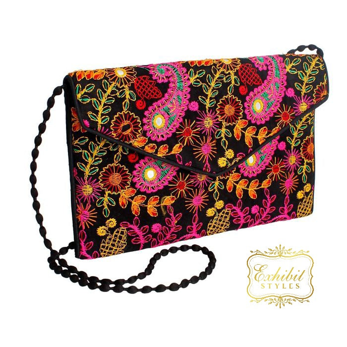 Embroidered Velvet Clutch Purse