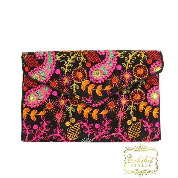 Embroidered Velvet Clutch Purse