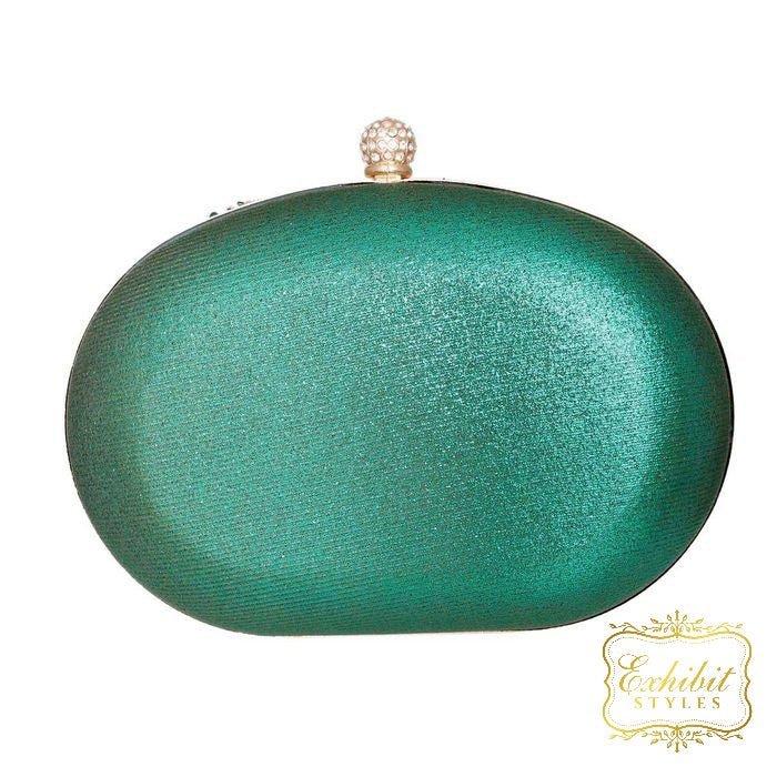 Green Crystal Oval Clutch Handbag