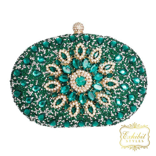 Green Crystal Oval Clutch Handbag