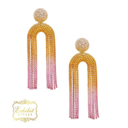 Rhinestone Arch Fringe Earrings