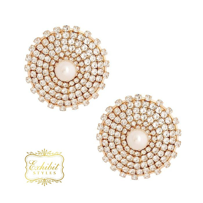 Pearl Center Stud Earrings