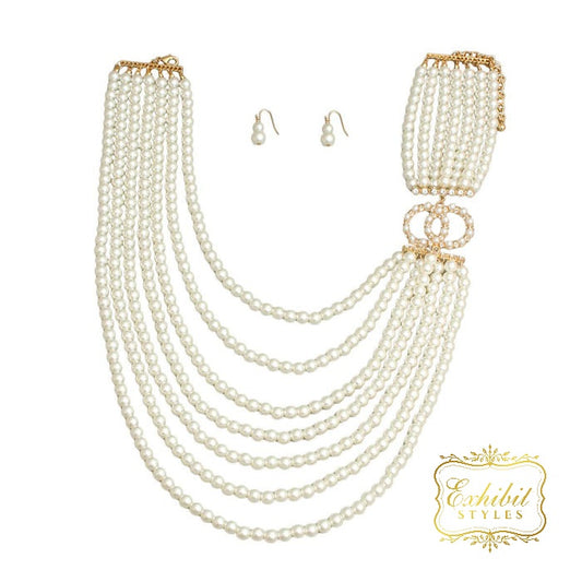 Cream Pearl Layered Necklace Set