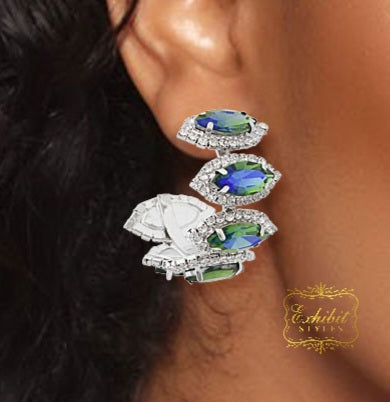 Green Marquise Crystal Hoop Earrings