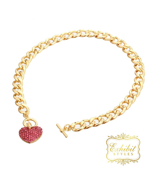 Pink Heart Chain Necklace