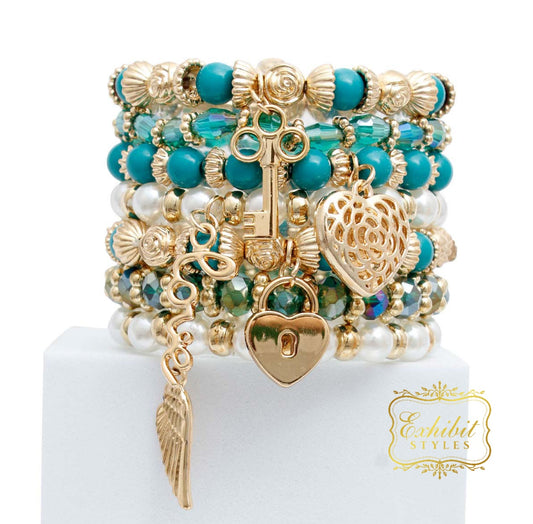 Teal Beads Bracelet Set