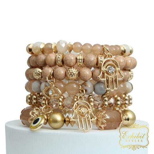 Brown Hamsa Charm Bracelet Set