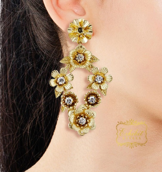 Gold Flower Drop Earrings