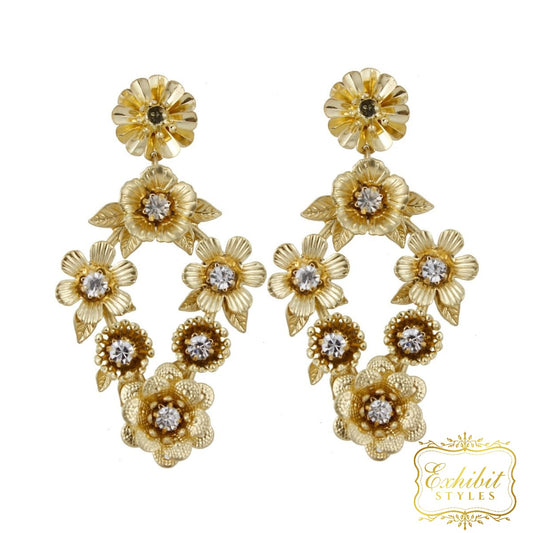 Gold Flower Drop Earrings