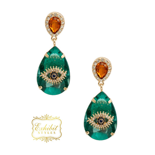 Crystal Teardrop Evil Eye Earrings