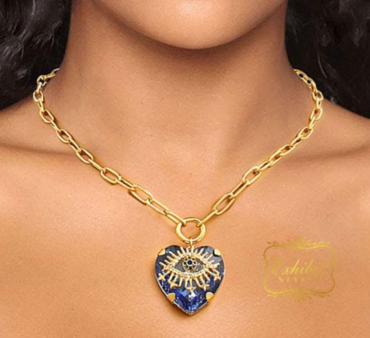 Crystal Heart Evil Eye Necklace