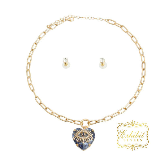 Crystal Heart Evil Eye Necklace